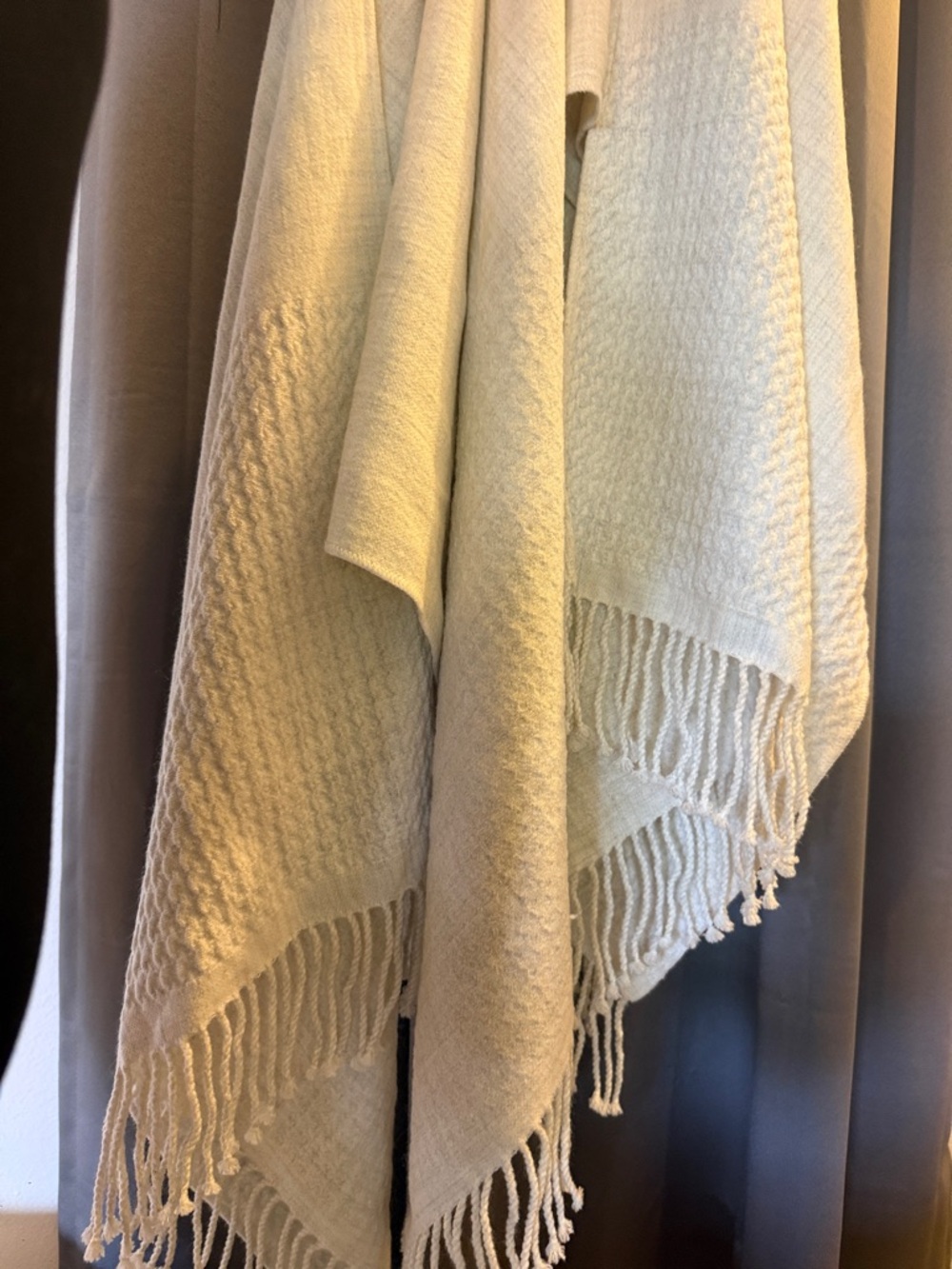 Cream Fringe Knit Cape Wrap - Women Jackets & Coats - Picture 4 of 5